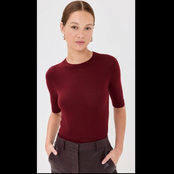 CO Short Sleeve Cashmere Sweater in Red Bordeaux XS Quiet Luxury Minimalist $595 - Picture 2 of 13